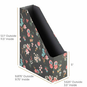 Foldable Magazine File Holder with Gold Label Holder - Set of 4 - Floral and Black