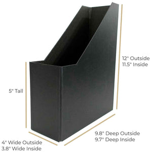 Foldable Magazine File Holder with Leather Label Holder - Set of 6 - Black