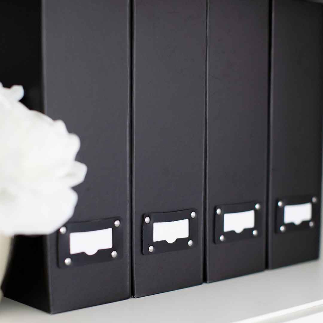 Foldable Magazine File Holders with Gold Label Holder - Set of 4 - Bla ...