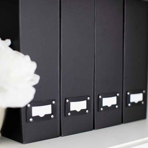 Foldable Magazine File Holder with Leather Label Holder - Set of 6 - Black