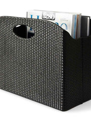 Load image into Gallery viewer, Quality Leather Magazine Holder Basket with Handles - Black
