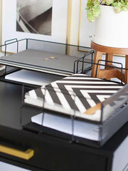 Load image into Gallery viewer, Stackable Paper Trays with Accessory Tray - 4 Tier - Black Metal Mesh - Letter Size
