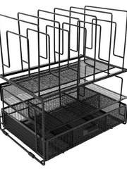 Load image into Gallery viewer, Fontvieille Desk Organizer with File Sorters and Drawer - Black
