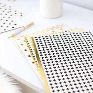 Decorative File Folders - 1/3 Cut Tabs - Letter Size - Set of 12 - 2 Each of 6 Cute Patterns with Gold Foil - (Geometric White Black Gold)