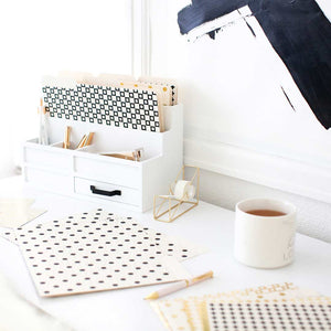 Decorative File Folders - 1/3 Cut Tabs - Letter Size - Set of 12 - 2 Each of 6 Cute Patterns with Gold Foil - (Geometric White Black Gold)