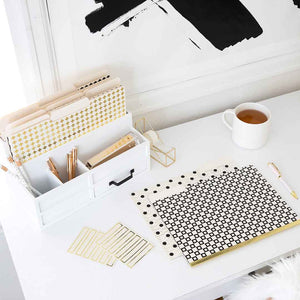 Decorative File Folders - 1/3 Cut Tabs - Letter Size - Set of 12 - 2 Each of 6 Cute Patterns with Gold Foil - (Geometric White Black Gold)