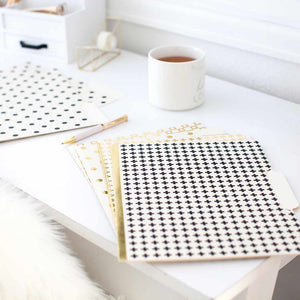 Load image into Gallery viewer, Decorative File Folders - 1/3 Cut Tabs - Letter Size - Set of 12 - 2 Each of 6 Cute Patterns with Gold Foil - (Geometric White Black Gold)
