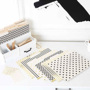 Decorative File Folders - 1/3 Cut Tabs - Letter Size - Set of 12 - 2 Each of 6 Cute Patterns with Gold Foil - (Geometric White Black Gold)