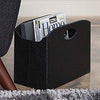 Quality Leather Magazine Holder Basket with Handles - Black