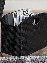 Load image into Gallery viewer, Quality Leather Magazine Holder Basket with Handles - Black
