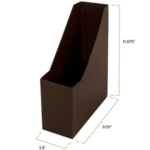Foldable Magazine File Holder with Leather Label Holder - Set of 6 - Brown