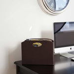 Load image into Gallery viewer, Quality Leather Magazine Holder Basket with Handles - Brown
