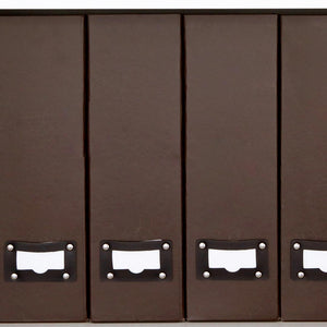 Foldable Magazine File Holder with Leather Label Holder - Set of 6 - Brown