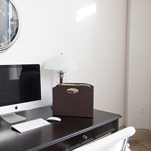 Load image into Gallery viewer, Quality Leather Magazine Holder Basket with Handles - Brown
