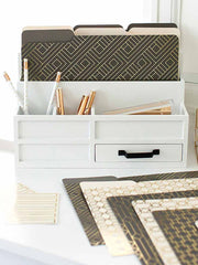 Load image into Gallery viewer, Decorative File Folders - 1/3 Cut Tabs - Letter Size - Set of 12 - 2 Each of 6 Cute Patterns with Gold Foil (Dark Gray and Cream)
