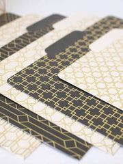 Load image into Gallery viewer, Decorative File Folders - 1/3 Cut Tabs - Letter Size - Set of 12 - 2 Each of 6 Cute Patterns with Gold Foil (Dark Gray and Cream)
