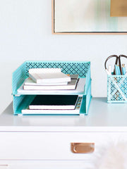 Load image into Gallery viewer, Riviera 6 Piece Aqua Interlocking Desk Organizer Set
