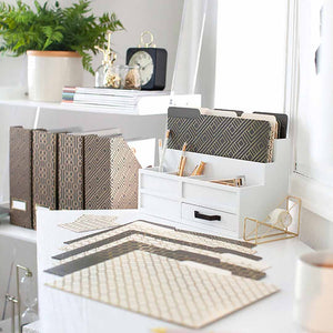 Decorative File Folders - 1/3 Cut Tabs - Letter Size - Set of 12 - 2 Each of 6 Cute Patterns with Gold Foil (Dark Gray and Cream)