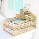Load image into Gallery viewer, Riviera 6 Piece Gold Interlocking Desk Organizer Set
