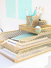 Load image into Gallery viewer, Riviera 6 Piece Gold Interlocking Desk Organizer Set
