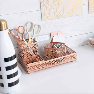 Load image into Gallery viewer, Riviera 6 Piece Rose Gold Interlocking Desk Organizer Set
