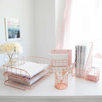 Load image into Gallery viewer, Monte Rose Gold Stackable Paper Tray - Set of 2 - Metal Wire -Letter Size
