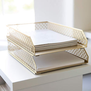 Load image into Gallery viewer, Riviera Stackable Gold Paper Tray - Set of 2 - Letter Size
