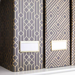 Foldable Magazine File Holder with Gold Label Holder - Set of 4 - Dark Grey and Gold