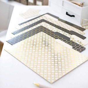 Decorative File Folders - 1/3 Cut Tabs - Letter Size - Set of 12 - 2 Each of 6 Cute Patterns with Gold Foil (Dark Gray and Cream)
