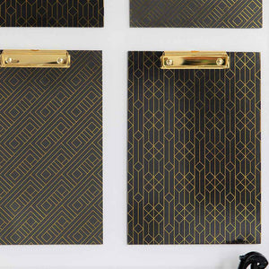 Load image into Gallery viewer, Set of 4 Decorative Clipboards with Dark Geometric Patterns and Gold foil
