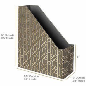 Foldable Magazine File Holder with Gold Label Holder - Set of 4 - Dark Grey and Gold