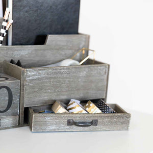 Load image into Gallery viewer, Dark Wooden Mail Organizer Desktop with Block Calendar
