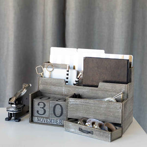 Load image into Gallery viewer, Dark Wooden Mail Organizer Desktop with Block Calendar
