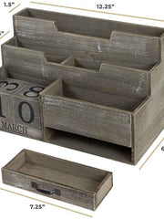 Load image into Gallery viewer, Dark Wooden Mail Organizer Desktop with Block Calendar
