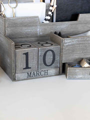 Load image into Gallery viewer, Dark Wooden Mail Organizer Desktop with Block Calendar
