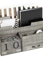 Load image into Gallery viewer, Dark Wooden Mail Organizer Desktop with Block Calendar
