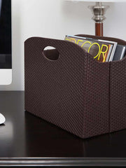 Load image into Gallery viewer, Quality Leather Magazine Holder Basket with Handles - Brown

