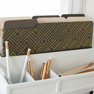 Decorative File Folders - 1/3 Cut Tabs - Letter Size - Set of 12 - 2 Each of 6 Cute Patterns with Gold Foil (Dark Gray and Cream)