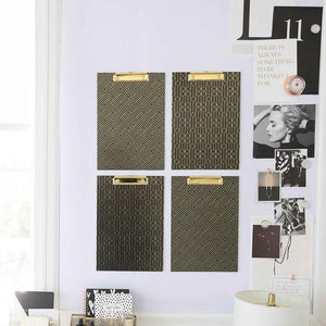 Set of 4 Decorative Clipboards with Dark Geometric Patterns and Gold foil