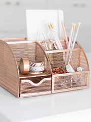 Load image into Gallery viewer, Fontvieille Unique Metal Rose Gold Desk Organizer with Drawer
