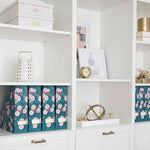 Load image into Gallery viewer, Foldable Magazine File Holder with Gold Label Holder - Set of 4 - Floral and Teal
