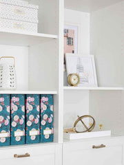 Load image into Gallery viewer, Foldable Magazine File Holder with Gold Label Holder - Set of 4 - Floral and Teal
