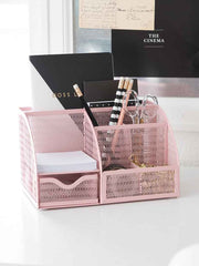Load image into Gallery viewer, Fontvieille Unique Metal Desk Organizer with Drawer - Pink
