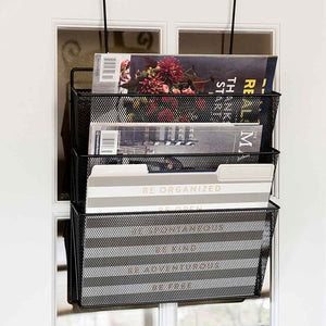 Load image into Gallery viewer, Office Cubicle Black Wire Mesh Hanging Wall File Organizer
