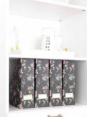 Load image into Gallery viewer, Foldable Magazine File Holder with Gold Label Holder - Set of 4 - Floral and Black
