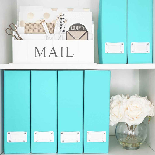 Foldable Magazine File Holder with Leather Label Holder - Set of 6 - Aqua