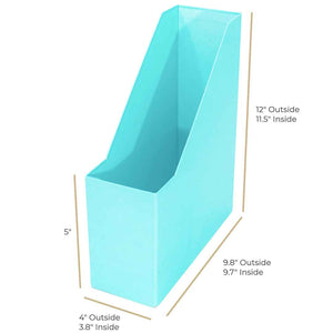 Foldable Magazine File Holder with Leather Label Holder - Set of 6 - Aqua