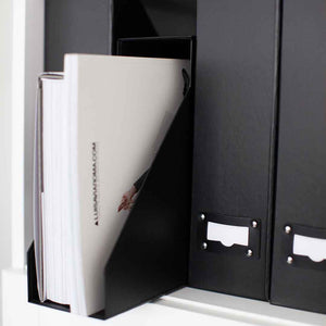 Foldable Magazine File Holder with Leather Label Holder - Set of 6 - Black