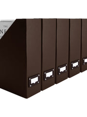 Load image into Gallery viewer, Foldable Magazine File Holder with Leather Label Holder - Set of 6 - Brown
