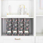 Load image into Gallery viewer, Foldable Magazine File Holder with Gold Label Holder - Set of 4 - Floral and Black
